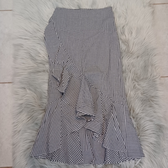 Boutique Black & White Gingham Checkered Ruffle Midi Skirt - Picture 4 of 8